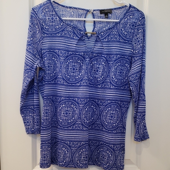 The Limited Blue 3/4 Sleeve Blouse with Geometric Pattern - Picture 1 of 4